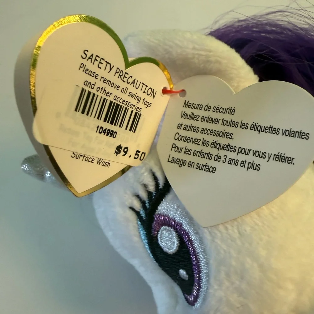 Hasbro Plush Beanie Baby My Little Pony “Rarity” Unicorn Toy - White and Purple